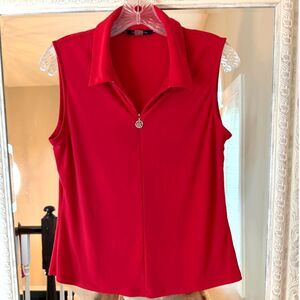 Sporty Chic Tommy Hilfiger Red Sleeveless Zip Polo Top